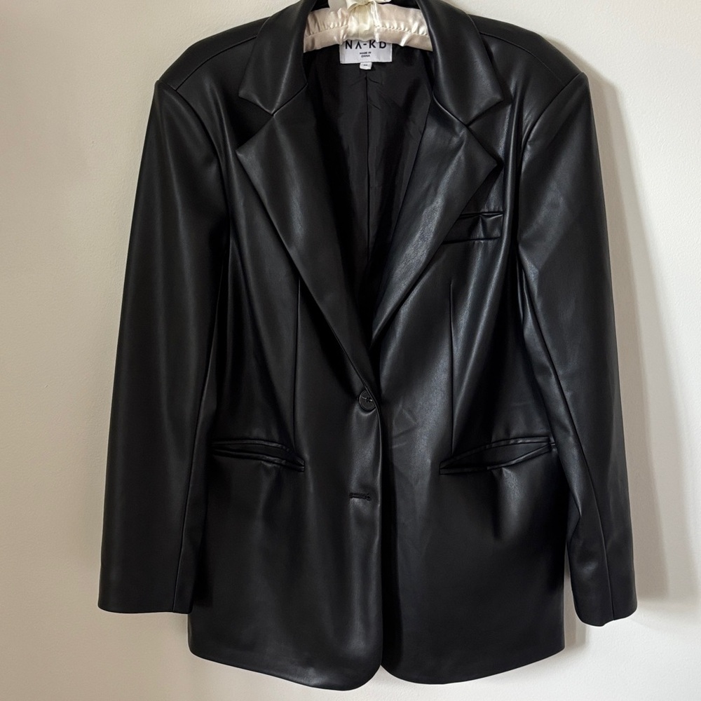 Women's Black Faux Leather Blazer